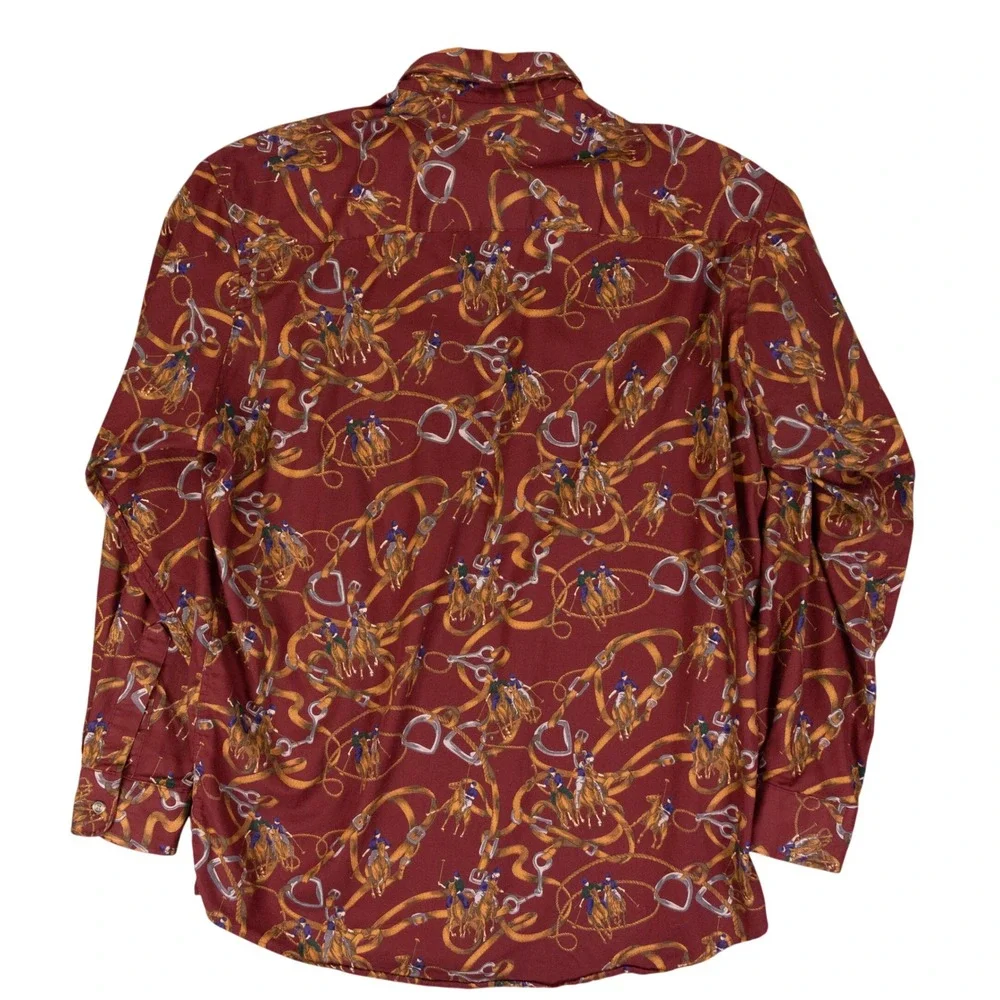 VTG Palladium Button Down Shirt Polo Print Mens L Burgundy Cotton USA